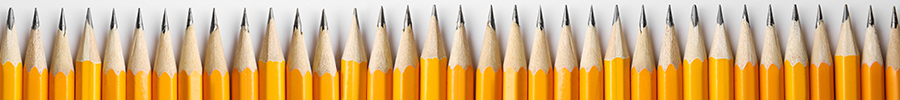 A row of sharpened yellow pencils lined up side by side against a white background.